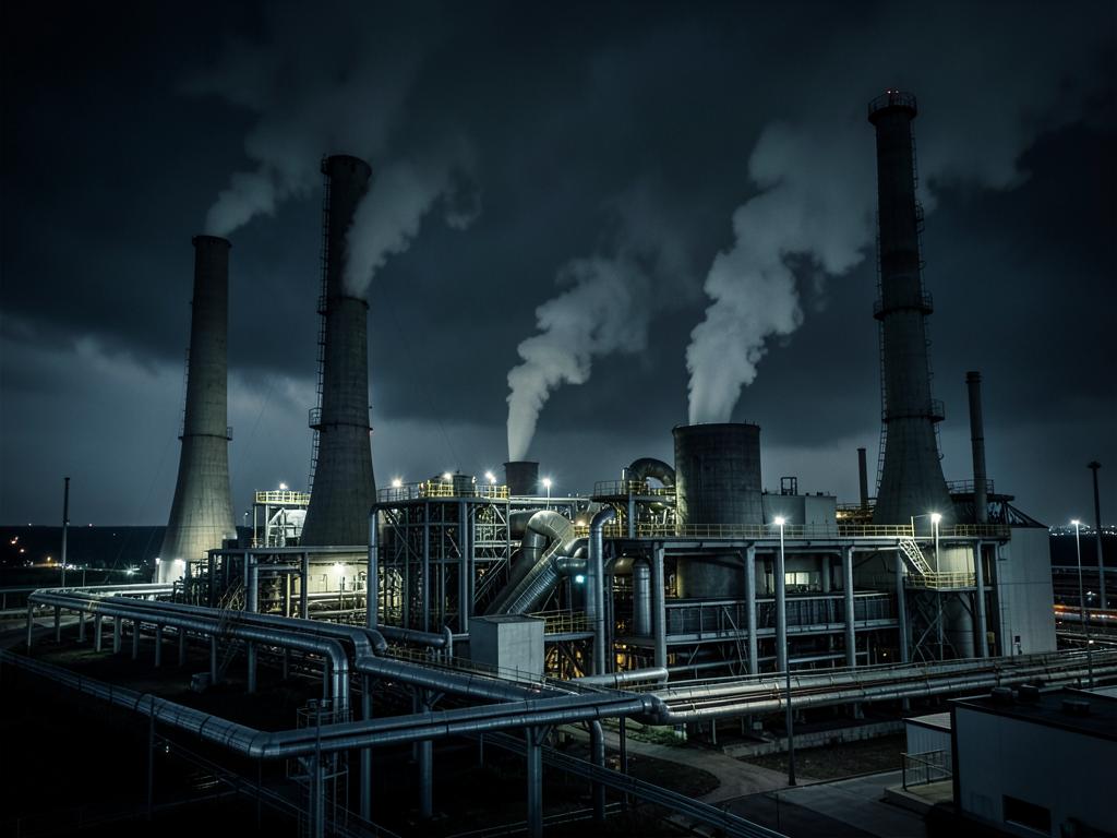 Thermal power plant with steam piping and cooling towers